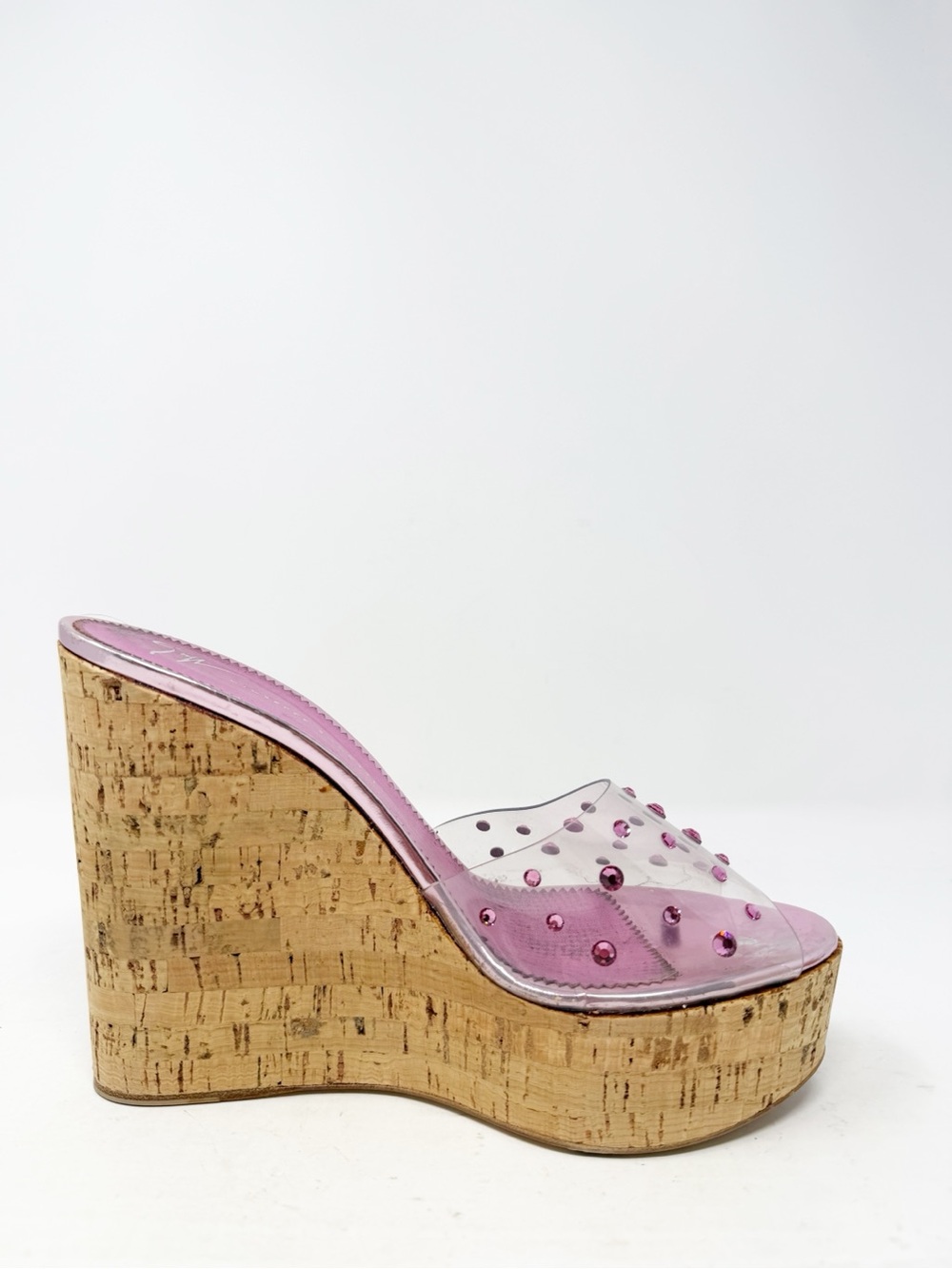 Giuseppe Zanotti Pink Rhinestone Cork Wedge Slide Sandals Womens Size EU 39 - Picture 8 of 12